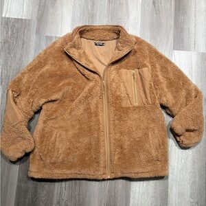 BTFBM Women’s Sherpa Fleece Zip up jacket. Teddy Coat Tan Brown. Size XXL